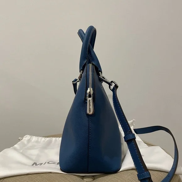 Michael Kors Steel Blue Satchel Leather Bag - Picture 4 of 11